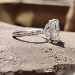 Pave Set Radiant Cut Lab Grown Diamond Wedding Engagement Rings for Women Made in 925 Silver - Product Image 3