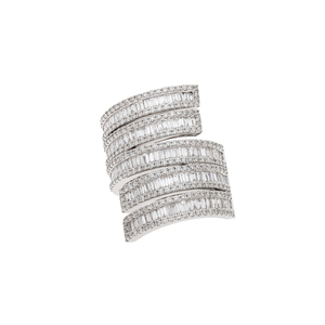 Anillo de Diamantes Blancos Naturales Multicapa con Corte Brillante, Chapado en Rodio y Oro de 14K, Elegante y Moderno para Mujer - Product Image 1