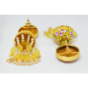 ทองเหลืองประคำยาว Jhumki กับ Meena Stud ต่างหูห่วงสำหรับเด็กหญิงและสตรี,การตกแต่ง Mattefinishing Meenakari Partywear - Product Image 3