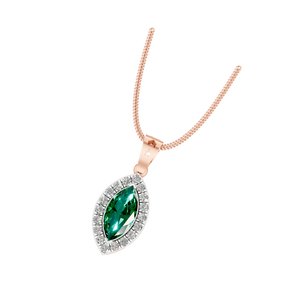 Pendentif en or rose de pierres précieuses de taille marquise avec un halo de diamants étincelants pour une élégance intemporelle. - Product Image 1