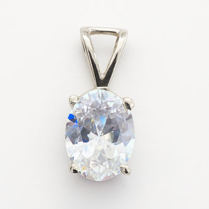 Oval CZ Pendant in Rhodium Plated Sterling Silver <b>Graduation</b> Gift Minimalist Number Pattern <b>Charm</b> Jewelry by Rhaya Jewels - Product Image 1