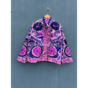 Manteau de fête unisexe automne/hiver veste Suzani en tissu de velours avec broderie florale et col montant doublure en coton tricoté pour hommes - Product Image 2