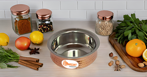 Ensemble de vaisselle martelée durable en acier inoxydable et cuivre Bol de service et soupières faits à la main pour légumes et currys - Product Image 2