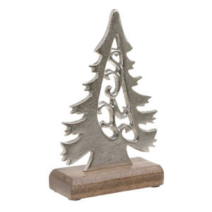 Modern Silver Metal Aluminium <b>Christmas</b> <b>Tree</b> Sculpture Handmade with Natural Wooden Base Festive Home <b>Tabletop</b> Excellent Price - Product Image 3