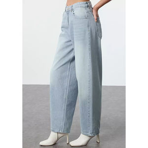 Ladies <b>Baggy</b> <b>Jeans</b> Wide Leg & Loose Fit Breathable Solid Pattern Wholesale Denim Streetwear Dress for <b>Women</b> Low MOQ - Product Image 6