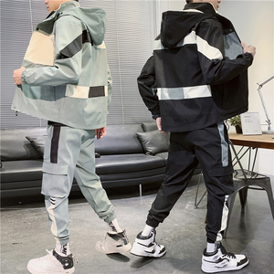 Ensemble de costumes pour hommes décontractés avec logo personnalisé, coupe-vent en épissure, survêtement à fermeture éclair, vêtements de sport, coupe-vent élégants 2 pièces - Product Image 4