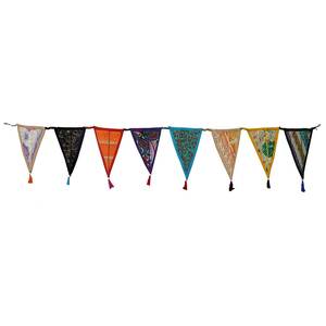 Guirlande de drapeaux en tissu de coton recyclé bohème, 8 perles brodées, pour la décoration de jardin, longueur de 2 mètres, pour les festivités de Diwali - Product Image 1