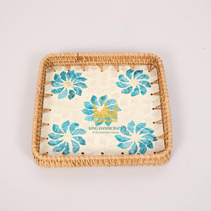 Wholesale Rattan and Mother of Pearl Serving Trays for Display Food Tea <b>Coffee</b> in Dinning <b>Table</b> Customized Size from Vietnam - Product Image 3