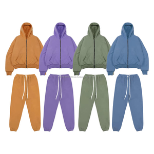 Ensemble de sweat-shirts et de pantalons de survêtement pour homme, 100% coton, polaire, fermeture éclair, décontracté, sport - Product Image 1