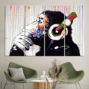 Impresión en lienzo de Banksy con diseño de mono pensativo: decoración de arte moderno, JUEGO DE 4 LIEÑOS - Product Image 1