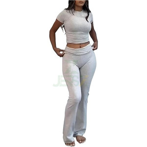 Conjunto de 2 Piezas para Mujer, Estilo Vintage, Bordado, Manga Larga, Corte Regular, Pantalones Acampanados, Atuendo Casual de Pijama, Suave y Relajante - Product Image 1