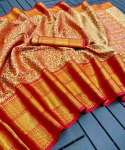 Saree en soie Banarasi élégant pour femmes avec broderie lourde et chemisier élégant prêt à l'emploi pour la fête de mariage kurti - Product Image 1