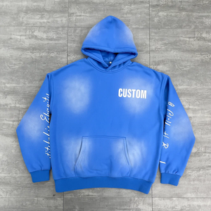 Sweat à capuche vintage pour homme, respirant, en polyester/coton, French Terry, coupe ample, effet délavé à l'acide, imprimé soleil - Product Image 1