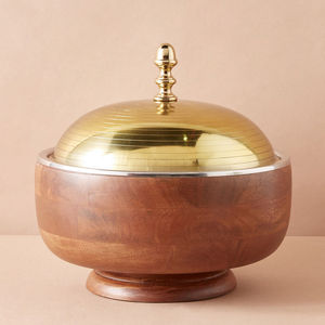 Nouvelle cocotte minimaliste de luxe en métal et bois avec couvercle en acier inoxydable, design personnalisé écologique pour réchauffeur de nourriture pour fondue - Product Image 6