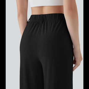 Pantalons amples à taille haute pour femmes Pantalons de sport à jambes larges avec décoration en dentelle et nœud Style décontracté pour femme de bureau pour l'hiver - Product Image 4