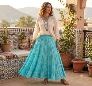 Tiered Cotton Maxi <b>Skirt</b> Bohemian Bandana Printed <b>Long</b> Indian Rajasthani Flare <b>Skirt</b> for Women | Bohemian <b>Summer</b> - Product Image 1