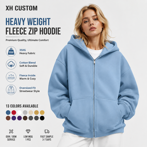 350G Heavy Weight Fleece Zip Hoodie Oversized Cotton Blend Sweatshirt <b>Men</b> Women Streetwear Hoodie OEM ODM Custom Manufacturer - Product Image 1