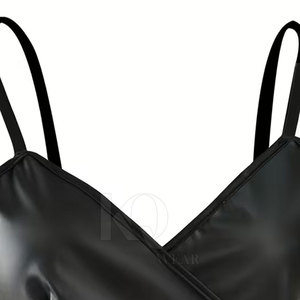 Women Leather <b>Bra</b> with Adjustable <b>Straps</b> Breathable & Front Logo High Support Yoga <b>Bra</b> Soft Lining and Stylish Modern Fashion - Product Image 5