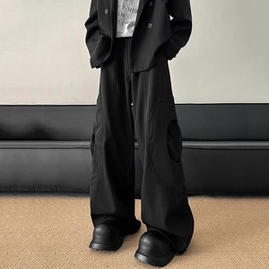 Pantalons décontractés pour hommes de couleur unie conception de trou Niche Droite jambe large Style coréen automne hiver bas masculin - Product Image 3