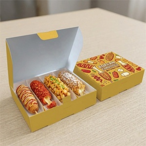 Caja Desechable de Papel <span class=keywords><strong>Amarillo</strong></span> con 4 Compartimentos <span class=keywords><strong>para</strong></span> Corn Dogs de <span class=keywords><strong>Queso</strong></span>, Impresión Personalizada, Empaque <span class=keywords><strong>para</strong></span> Comida Rápida - Product Image 1