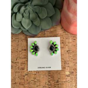 Southwest Handmade Flower Stud <b>Earrings</b> Multi Stone & <b>Sterling</b> <b>Silver</b> Bezel <b>Set</b> - Product Image 1