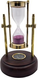 High Quality 4-Inch Brass Nautical <b>Sand</b> Timer Handmade Vintage Decor White <b>Sand</b> Wooden Base Glass Compass for Birthday - Product Image 3