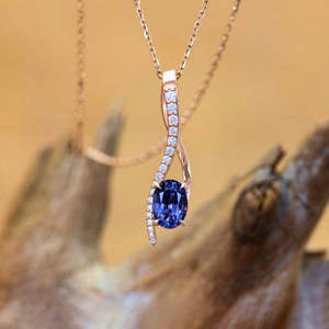 Pendentif en or 14 carats Hallmark, saphir zircon bleu foncé, forme goutte d'eau Mirage, serti clos en rhodium, or rose, style tendance - Product Image 1