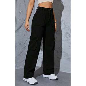 Jean cargo noir Y2K pour femme, taille haute, coupe droite, extensible, durable, écologique, multi-poches, style streetwear, plusieurs tailles - Product Image 3