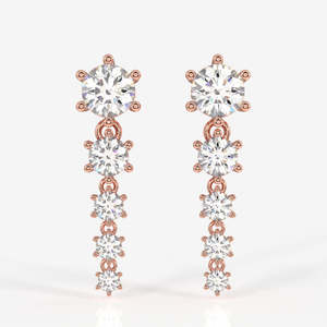 18K <b>Gold</b> <b>Dangle</b> <b>Earrings</b> with Round Cut Moissanite Diamond Elegant Drape Design - Product Image 6