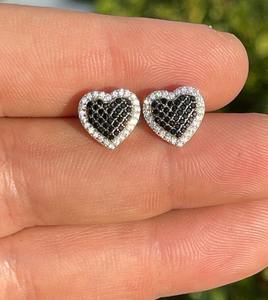 925 Sterling <b>Silver</b> Black Moissanite <b>Heart</b> Shape <b>Stud</b> <b>Earrings</b> Screw Back <b>Earrings</b> Making for Women Fashion Jewelry - Product Image 1