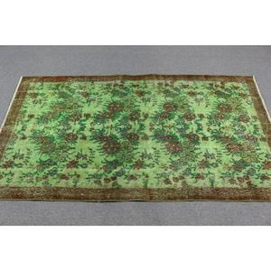 Tapis turc à accents marocains 3,6x6,5 pieds, tapis en laine vintage vert marocain - Product Image 3