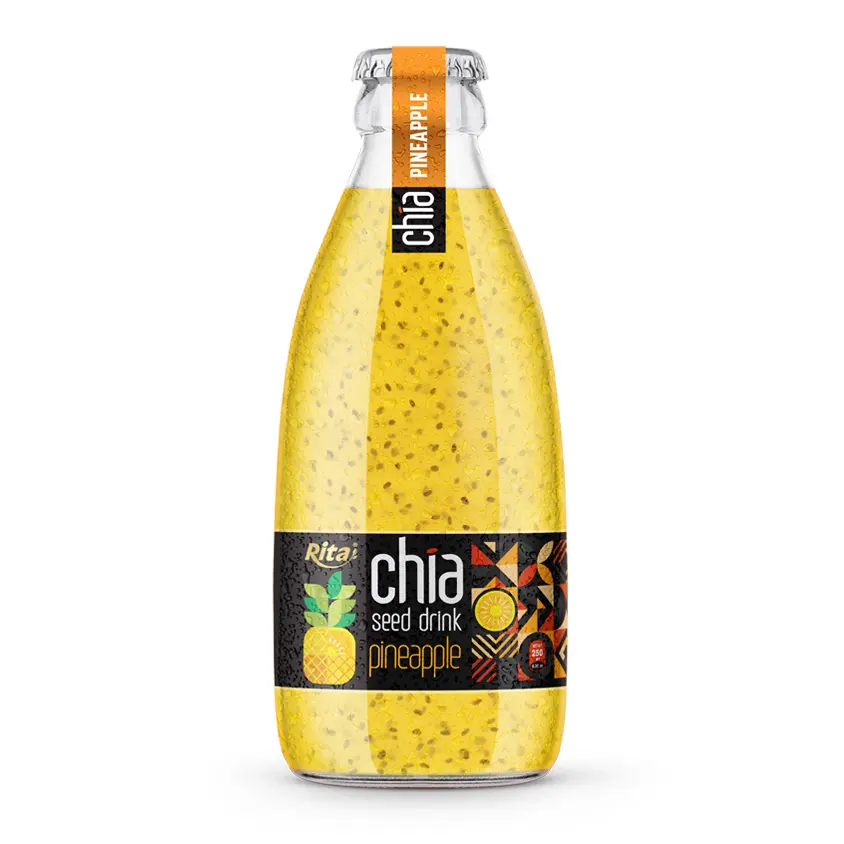 Manufacturing Companies Vietnam Soft Drink Food Beverage 250ml Glass Bottle Chia Seed Drink with Pineapple Flavor RITA Brand