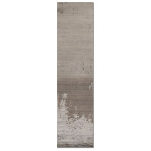 Kavi <b>Grey</b> Lu-9031(Cs-01)(Fr) Hand Knotted Wool & Bamboo Silk Rug Abstract Pattern for Teen Home or Hallway Black & <b>Grey</b> - Product Image 1