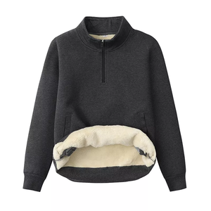 Chaqueta polar de media cremallera para hombre, ropa de invierno lisa de algodón pesado personalizada, sudaderas gruesas de Cachemira con capucha - Product Image 5