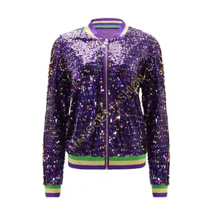Stylish Sequin Jacket Contrast Sequin Open Front Bomber Jacket - Casual Zipper Coats Jackets For Fashion-forward Looks