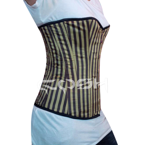 Fashion Gothic Corset for Women Overbust Waist Cincher Bustier Corset with Steel Boning Pinstripe Satin Corset Top Supplier - Product Image 6