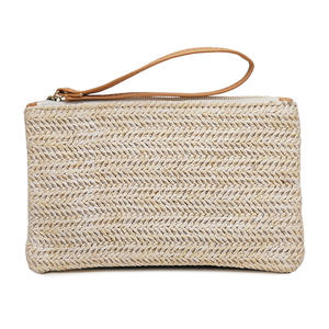 Sac à main en paille tressée fait main avec logo personnalisé et fermeture éclair pour femme, idéal pour l'été, la plage, les voyages, et comme sacoche décontractée pour téléphone portable - Product Image 1