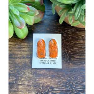 Navajo Handmade Vintage Apple Coral & <b>Sterling</b> <b>Silver</b> <b>Stud</b> Earrings - Product Image 1