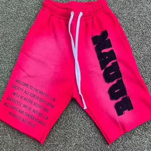 Short de sport pour homme 100% coton personnalisé avec impression de lettres avec logo et motif léopard Short d'été en coton polyester avec poches - Product Image 2