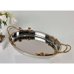 Plateau de service en aluminium doré brillant de qualité supérieure avec superbes poignées de feuilles finition polie Design durable Vaisselle exclusive - Product Image 5