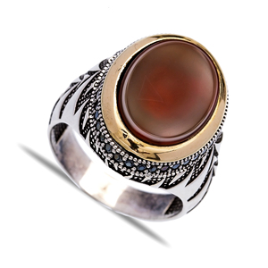 Agate Stone แหวนรูปทรงรีสำหรับผู้ชาย,แหวนดีไซน์แบบออตโตมันเครื่องประดับจากตุรกีงานฝีมือแท้เงินแท้925 - Product Image 2