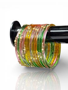 Bracelets en verre tendance plaqués or multicolores avec détails en perles pour mariage et tenue traditionnelle à prix de gros - Product Image 2