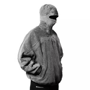 Sudadera con capucha personalizada con cremallera de cara completa para hombre, mezcla de algodón, lavado ácido, estilo Ninja con agujeros para los ojos, pasamontañas con hombros caídos para invierno - Product Image 4