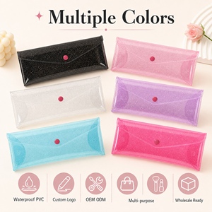 Transparante glitter PVC etui, waterdichte cosmetische borsteltas, brillendoos, opbergtas voor schrijfwaren, aangepaste logo OEM ODM - Product Image 6