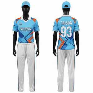 Uniforme de cricket pour femmes en polyester respirant de qualité supérieure 170 GSM, bleu et jaune, design à panneaux géométriques, logo personnalisé par sublimation - Product Image 5