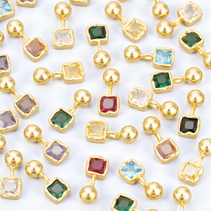 Abalorio de piedras preciosas de diamante cuadrado de Plata de Ley 925 con bola-Abalorios de moda de latón chapados en oro Cristiano - Product Image 2