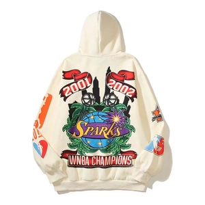 เสื้อมีฮู้ดผ้าเทอร์รี่สไตล์เรโทรสำหรับผู้ชายเสื้อสเวตเชิ้ตทรงบ็อกซี่พิมพ์ลายตัวอักษรสีแนวสตรีทฤดูใบไม้ผลิผ้าฝ้าย100% - Product Image 2