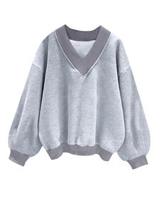 Cozy cuello en V sudadera de gran tamaño mujer Casual manga larga suave algodón pulóver ajuste suelto uso diario precio barato OEM personalizado - Product Image 6