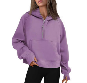 Sweat à capuche en coton et polyester à demi-fermeture éclair pour femmes pull à manches longues pour l'hiver vêtements de style décontracté OEM prix de gros - Product Image 4