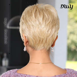 วิกผมสังเคราะห์ทรงพิกซี่สีบลอนด์ Bella-DWY แบบ Free Part พร้อมเชือกผูกผมด้านหน้าแบบโปร่งใส - Product Image 3